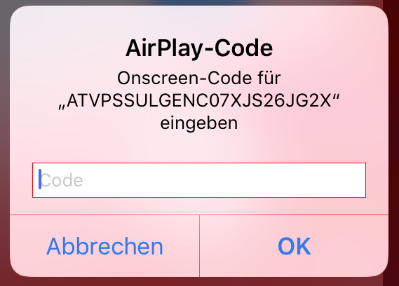 AirPlay Code eingeben iPad